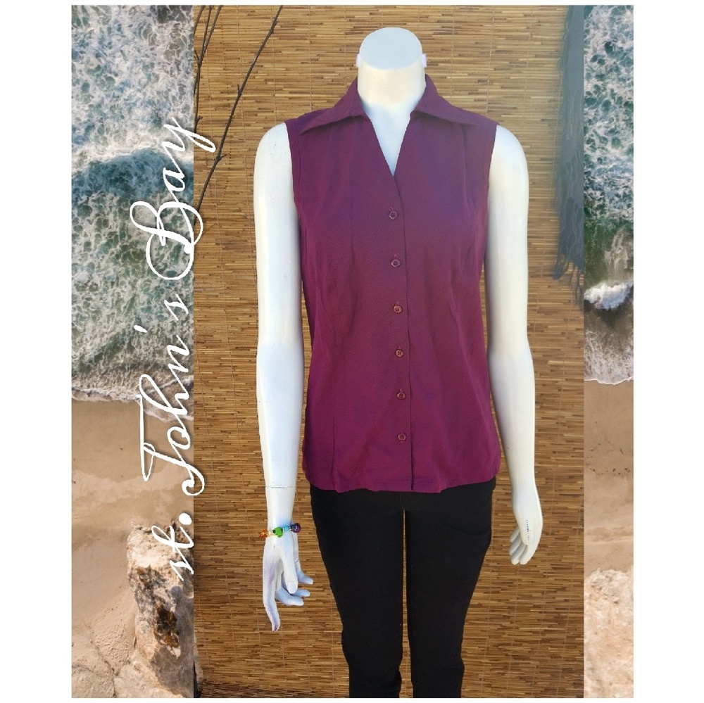 Cotton Purple Lavender Sleeveless Button Up Blouse
